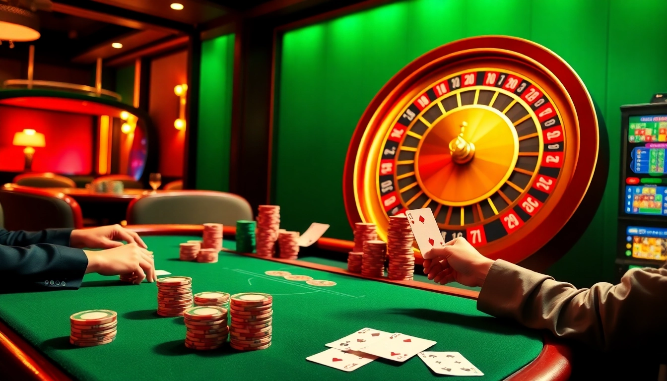 Players enjoying a high-stakes poker game at 166bet casino table, highlighting luxury and excitement.