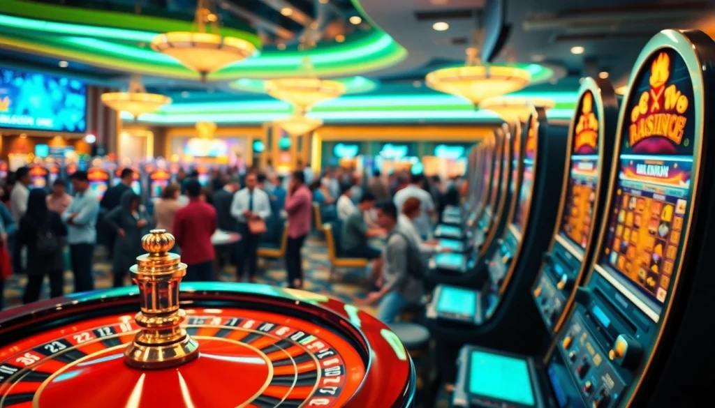 Les joueurs s'amusent dans un casino en ligne, avec des machines à sous et une roulette.