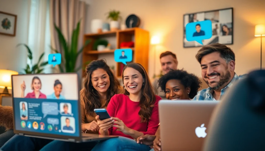 Engaging sex chat scene with diverse participants enjoying online conversations in cozy settings.