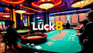 Thrilling gaming experience at Luck8 casino with vibrant tables and colorful chips.