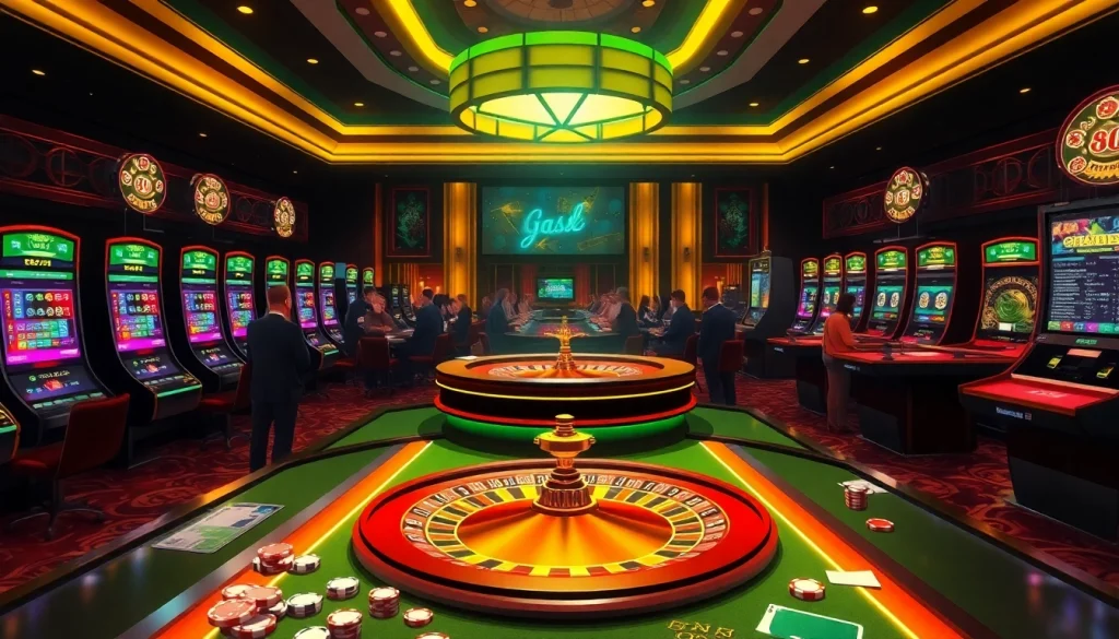 Experience the excitement of casino crypto liste with players engaging at vibrant poker tables and slot machines.