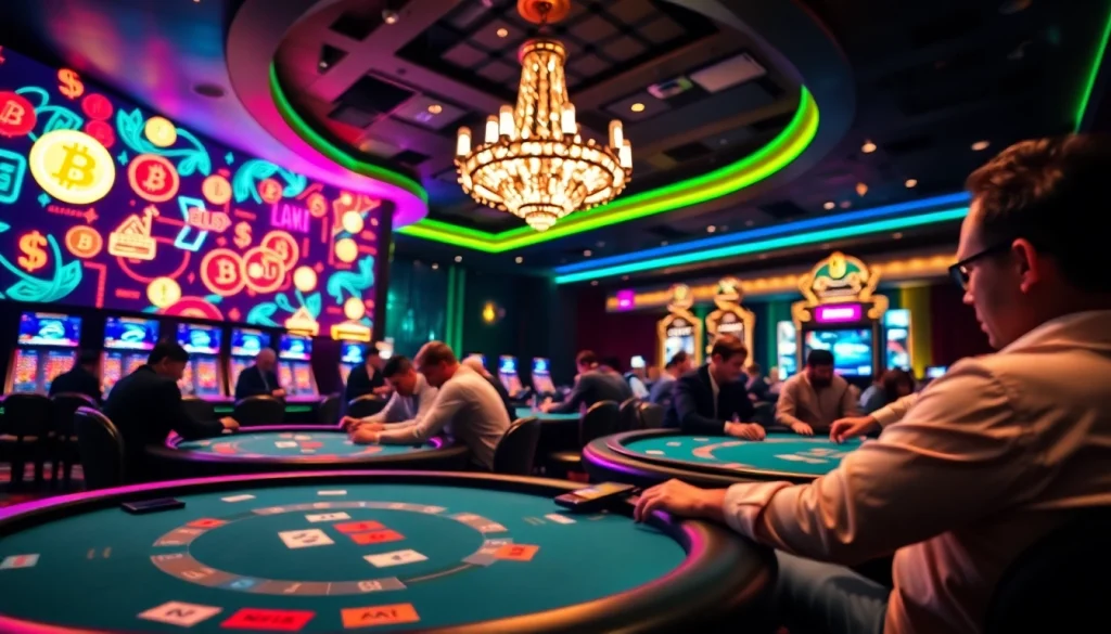 Les joueurs profitent d'une expérience au crypto casino animé et luxueux.