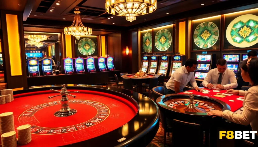 Engaging players at F8BET's luxurious casino table while enjoying thrilling games of chance.