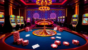 Experience the excitement of Nhà cái BL555 with a vibrant casino scene featuring poker tables and roulette wheels.