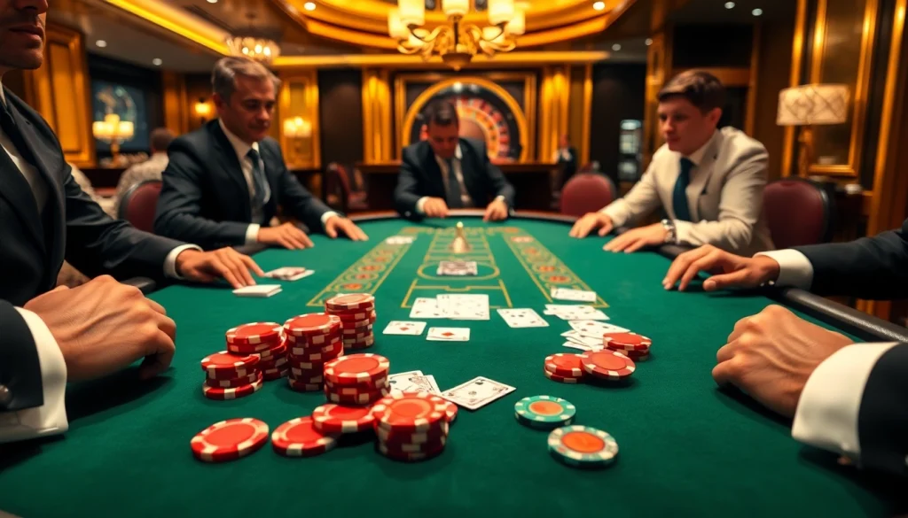 Engaging scene of kèo nhà cái hôm nay playing at a casino, showcasing vibrant poker chips and a roulette wheel.