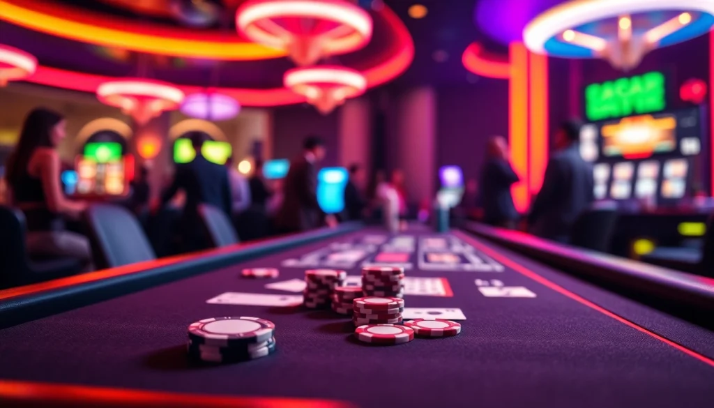 Profitez de l'expérience immersive d'un casino en ligne avec jeux et éclairage dynamique.