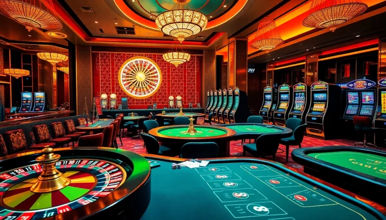 Players enjoying the thrill of gambling at a luxurious casino while engaging with Link Go88 for an immersive experience.