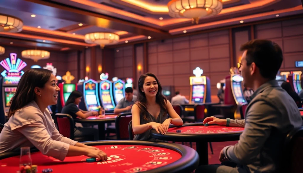 Jouez à des jeux passionnants sur un casino en ligne animé avec des clients joyeux.