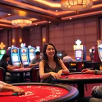 Jouez à des jeux passionnants sur un casino en ligne animé avec des clients joyeux.
