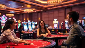 Jouez à des jeux passionnants sur un casino en ligne animé avec des clients joyeux.