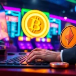 Découvrez le meilleur casino crypto avec une interface utilisateur captivante et des symboles de crypto-monnaie.